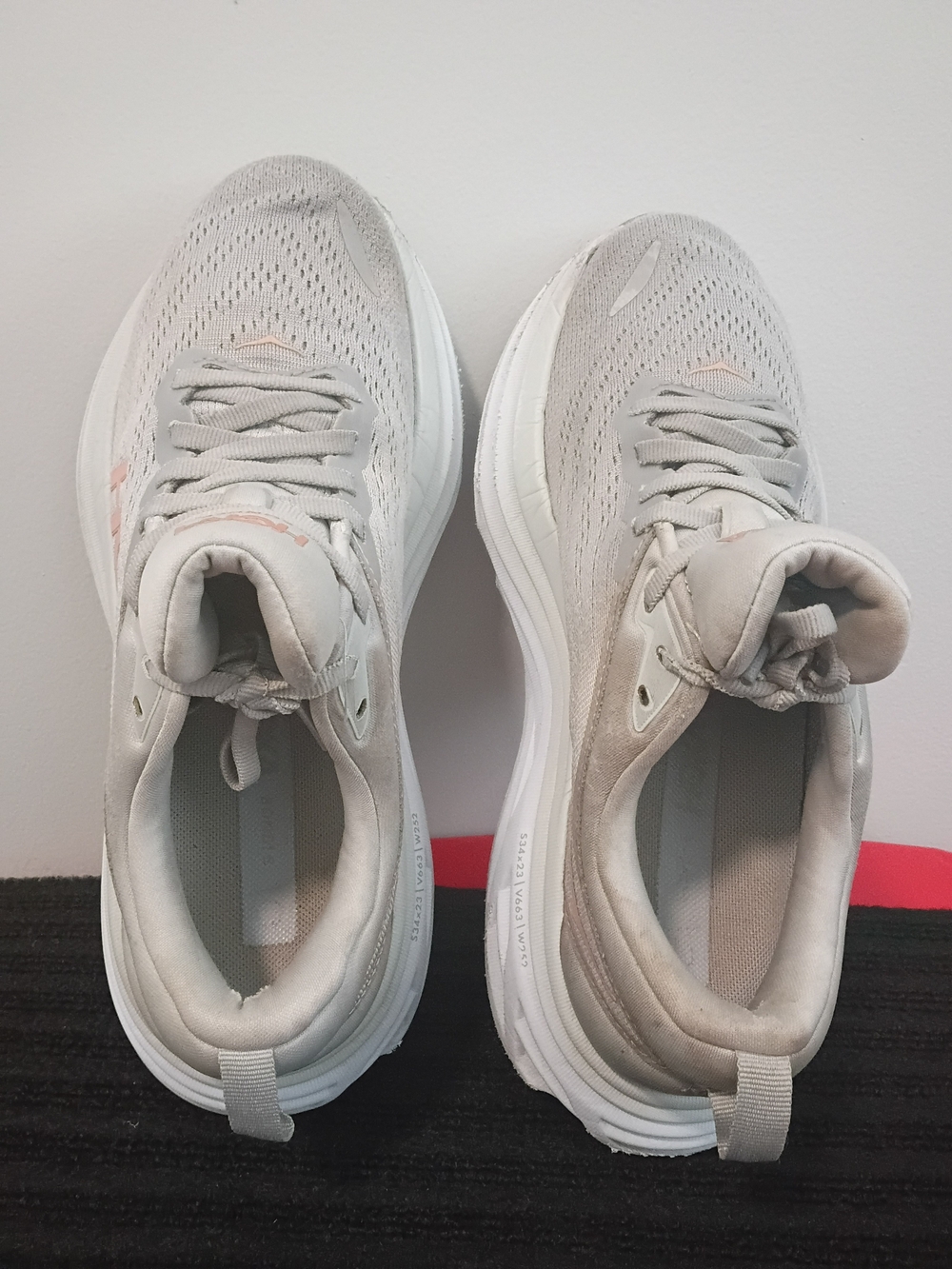 HOKA Womens Light Gray and Pink Running Shoe - Picture 5 of 7